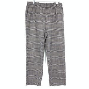 Lands End Pull On Plaid Casual Pants Womens Size LP Blue Tan Elastic Waist